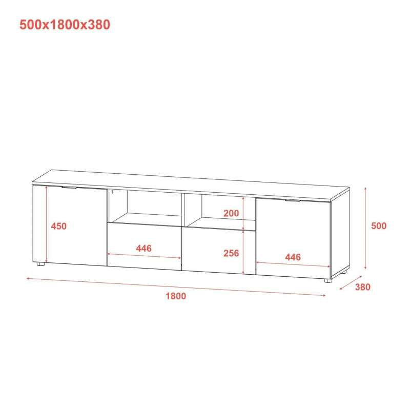 Комод Doros Рон 4 Графіт 2 фасади 2 шухляди 180х38х50 (44900234)