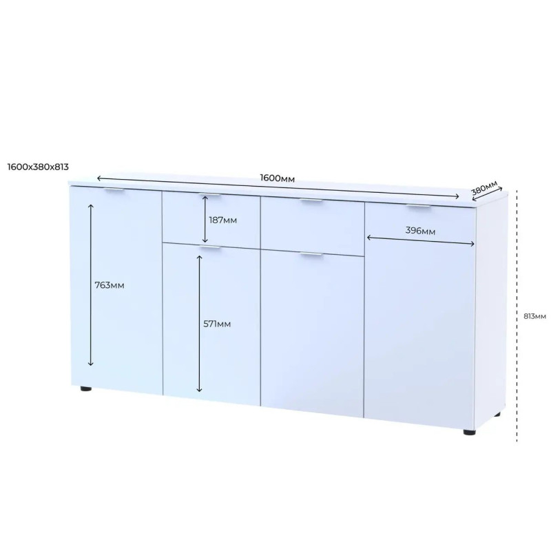 Комод Doros Рон 7 Білий 4 фасади 2 шухляди 160х38х81 (44900222)