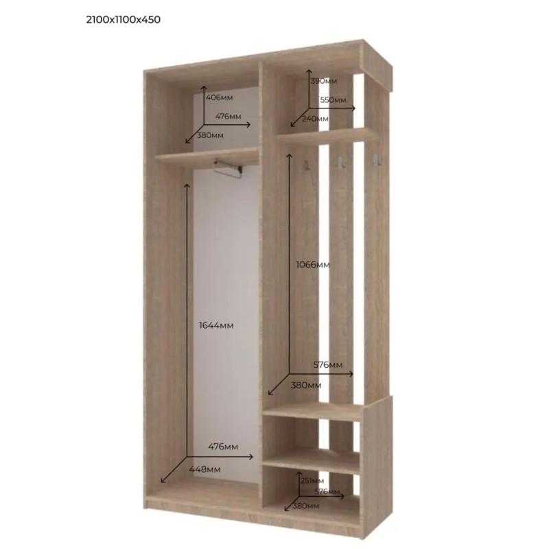 Передпокій Doros City One Door Дуб Cонома 1 Дзеркало 110х45х210 (44900083)