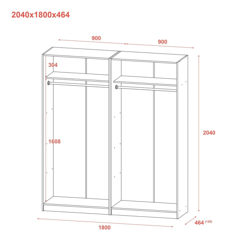 Шафа для одягу Doros Промо Антрацит 2+2 ДСП 180х48х204 (42005333)