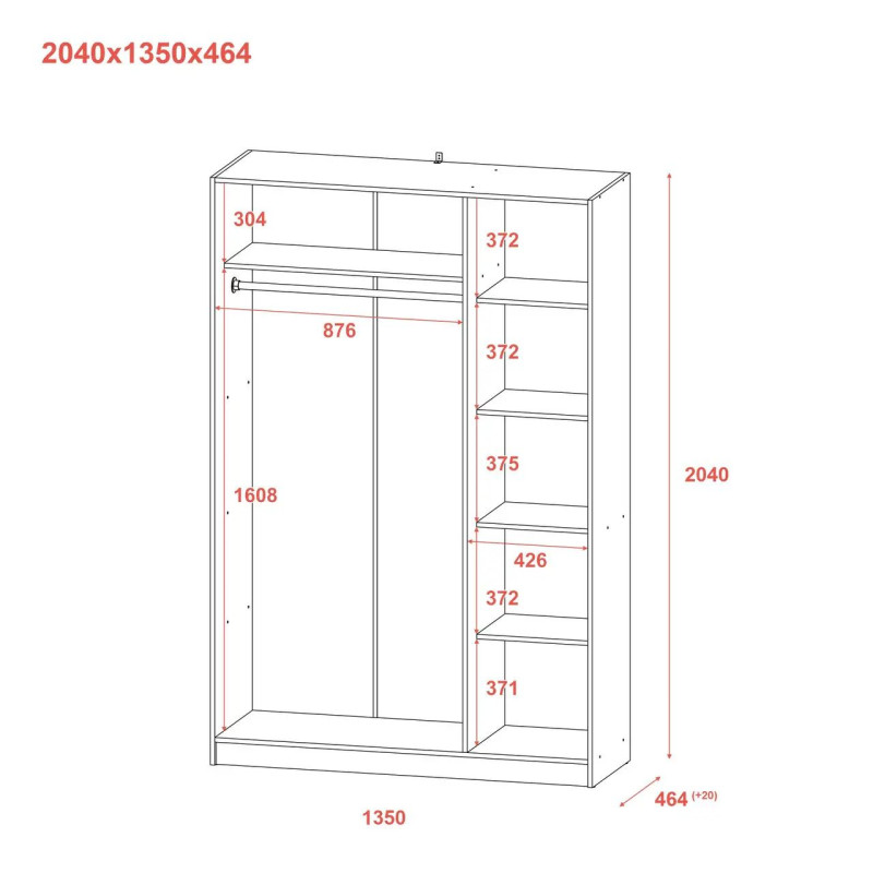 Шафа для одягу Doros Промо Сірий 3 ДСП 135х48х204 (80737765)