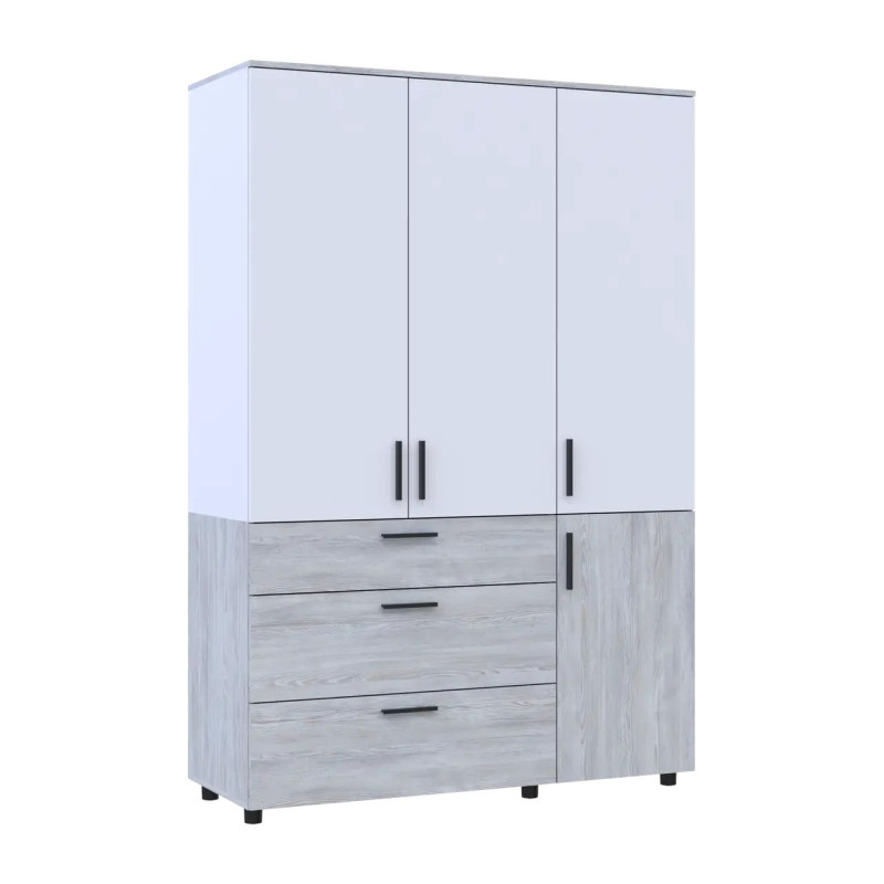 Шафа для одягу Doros Торн Сосна Натті/Білий 3 ДСП/3Ш (штанга) 135х51.6х200 (44900509)