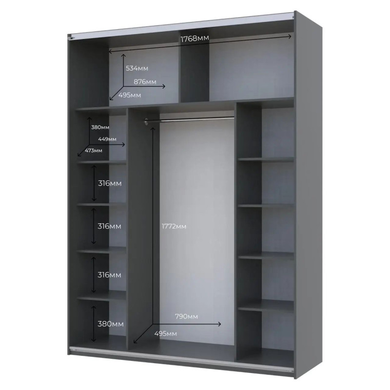 Шафа купе Doros G-Caiser Антрацит 2 Дзеркала / 3 частини 180х60х240 (42005860)